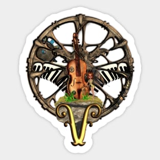 Steampunk violin with little fairy Sticker